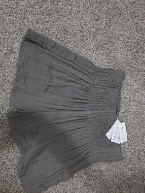 Linen High Waist Flowy Shorts By Lotus And Luna in Olive Gray Color
